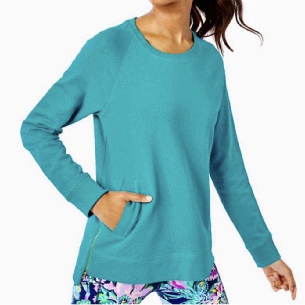 Lilly Pulitzer Luxletic Beach Comber Pullover Size XS Teal Side Zip Sweatshirt